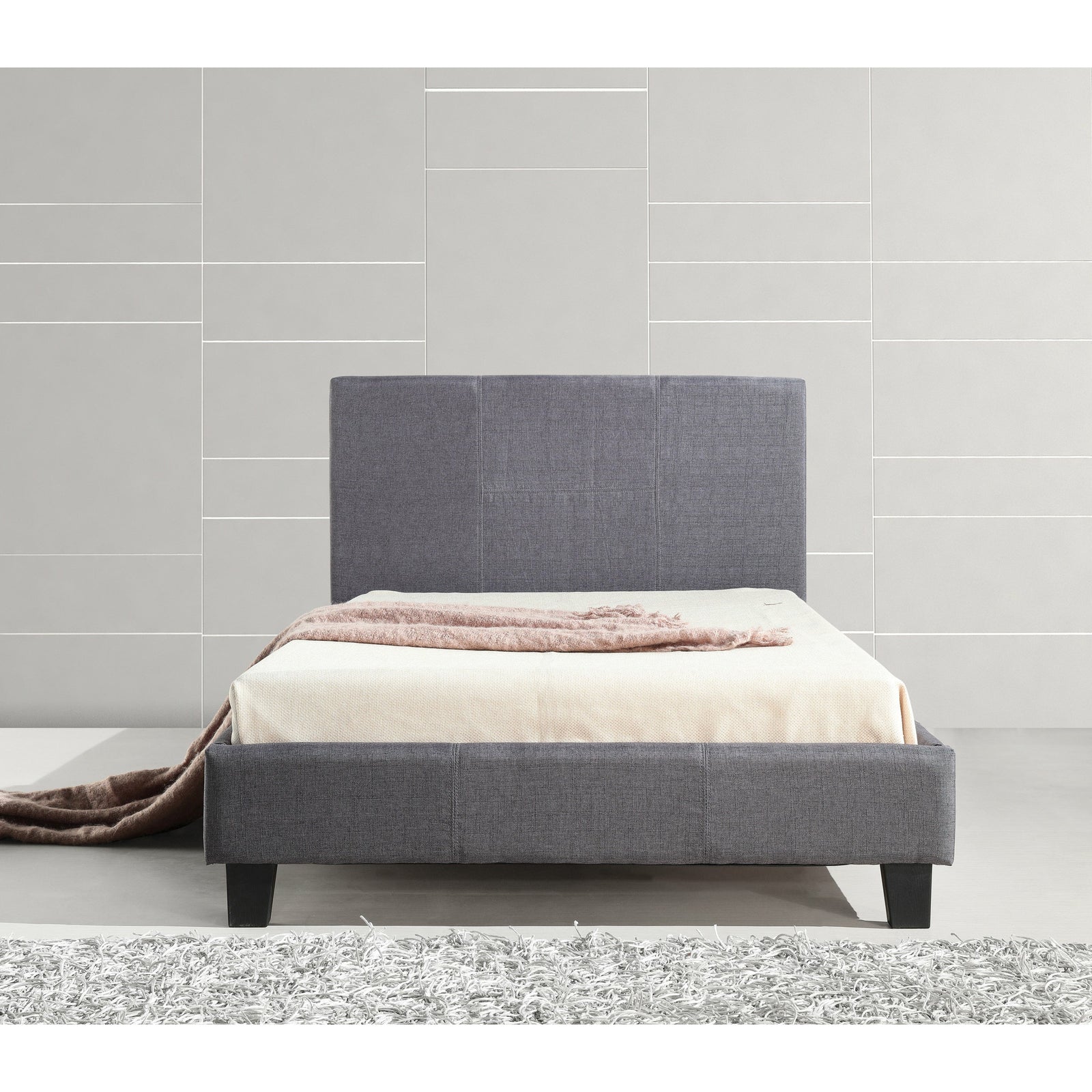 King Single Linen Fabric Bed Frame Grey