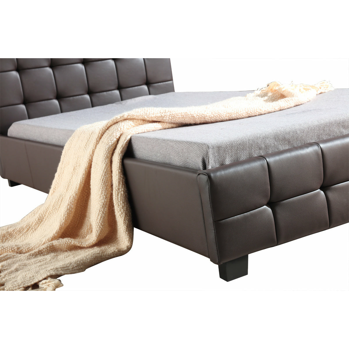 King Single PU Leather Deluxe Bed Frame Brown