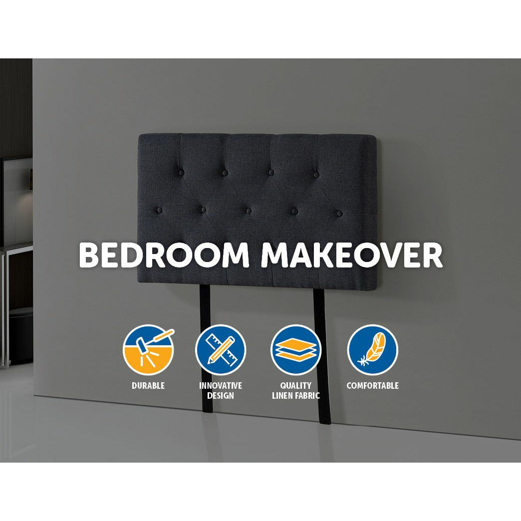 Linen Fabric Single Bed Deluxe Headboard Bedhead - Grey