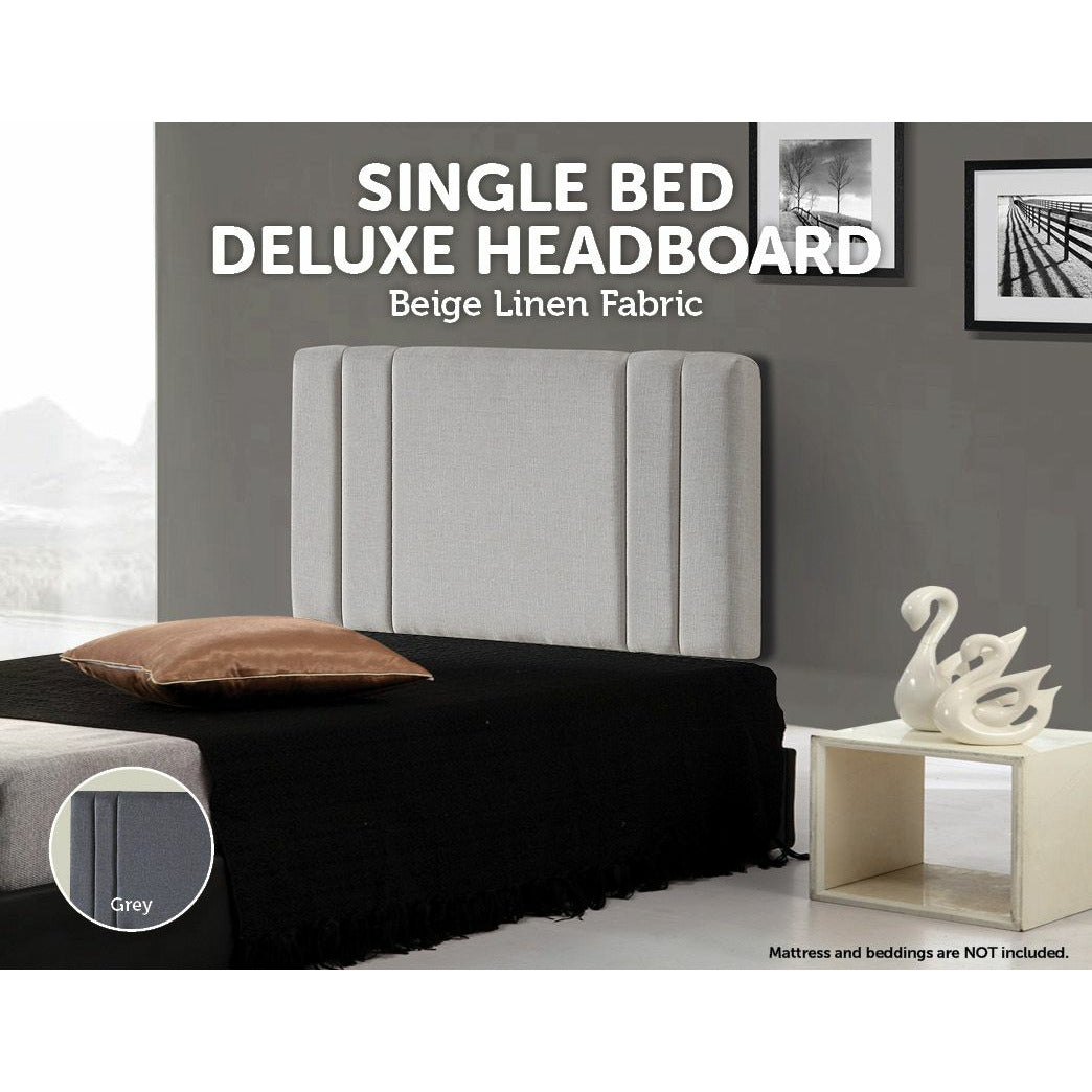 Linen Fabric Single Bed Deluxe Headboard Bedhead - Beige
