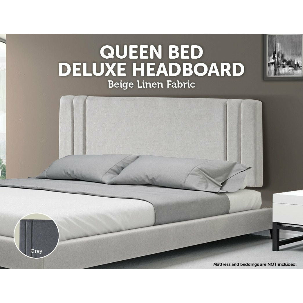 Linen Fabric Queen Bed Deluxe Headboard Bedhead - Beige