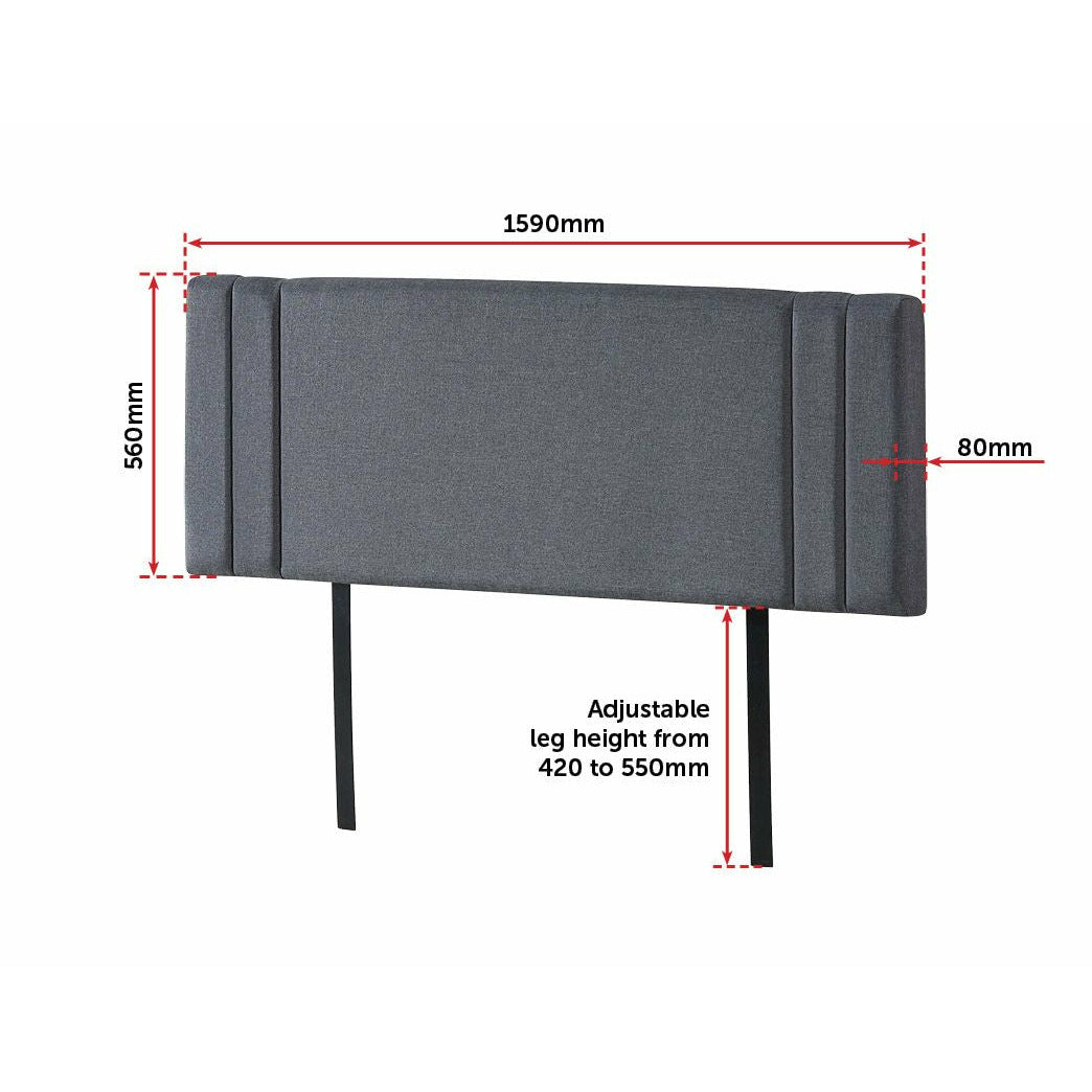 Linen Fabric Queen Bed Deluxe Headboard Bedhead - Grey