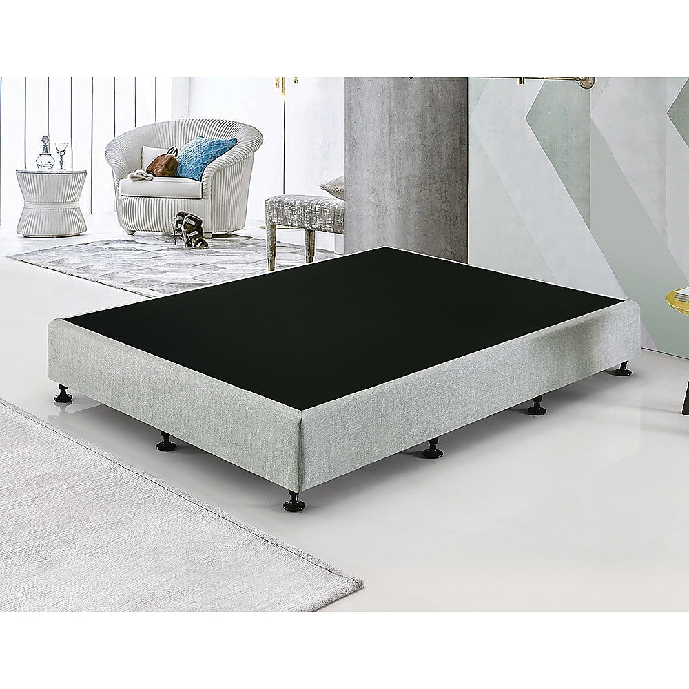 Palermo Queen Ensemble Bed Base Platinum Light Grey Linen Fabric