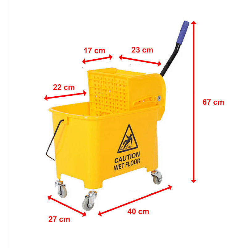 20L Deluxe Mop Wringer Bucket Side Press Janitor Commercial Cleaning