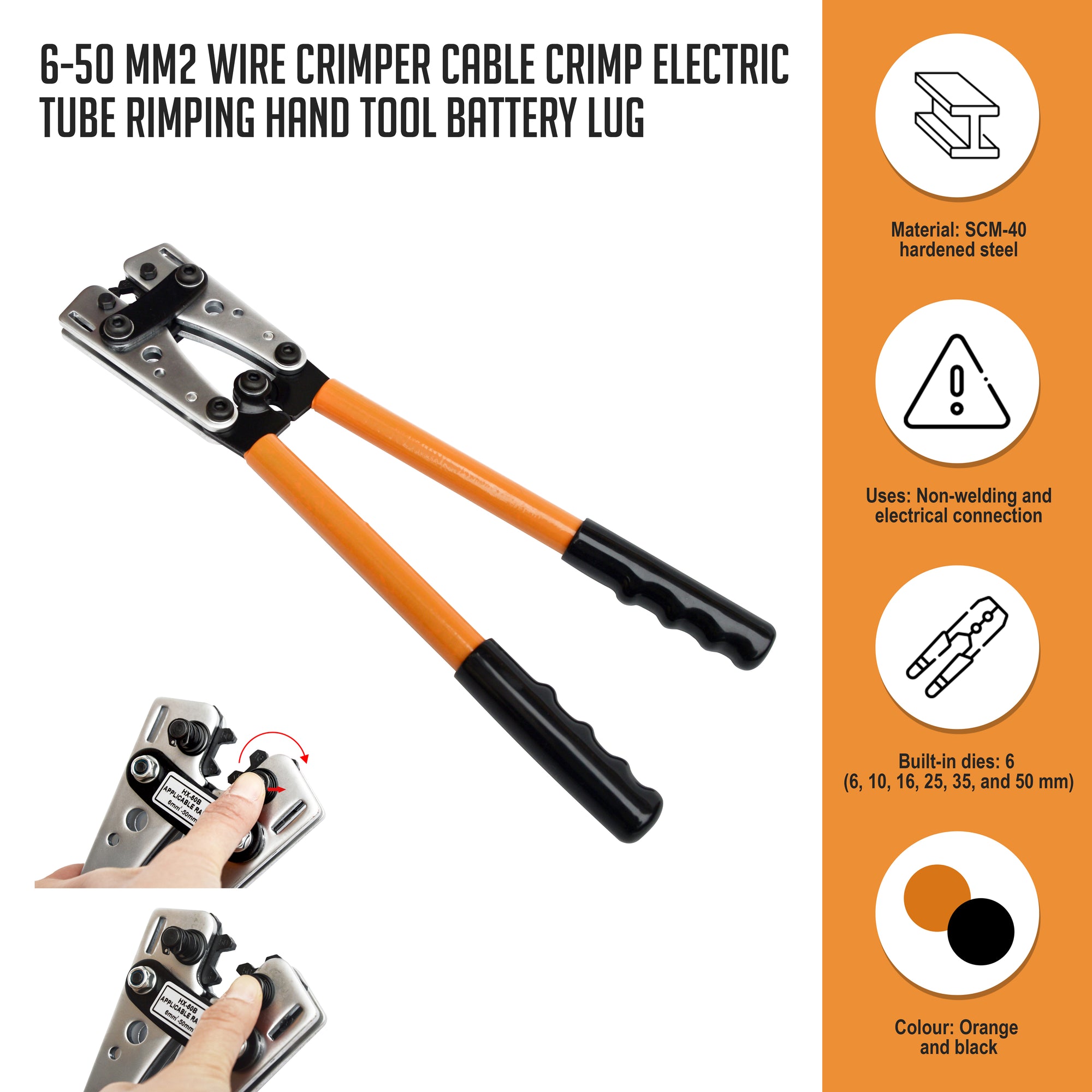 6-50 mm2 Wire Crimper Cable Crimp Electric Tube Crimping Hand Tool Battery Lug