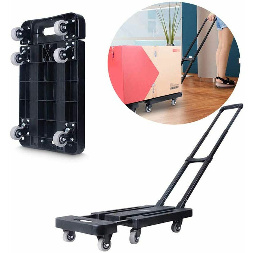 Foldable Hand Flatbed Trolley Cart 6 x 360 Degree Rotating Wheels with Maximum Load 200Kg