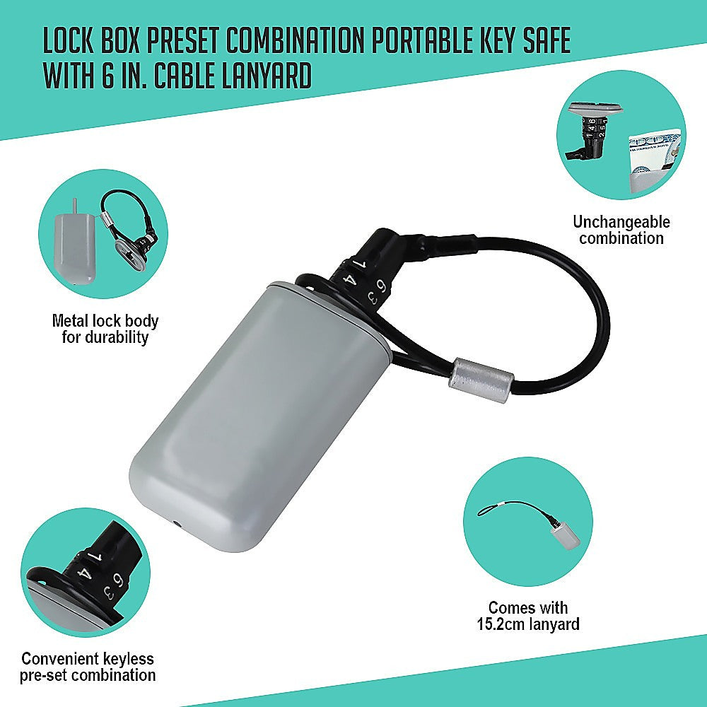 Lock Box Preset Combination Portable Key Safe with 6 in. Cable Lanyard