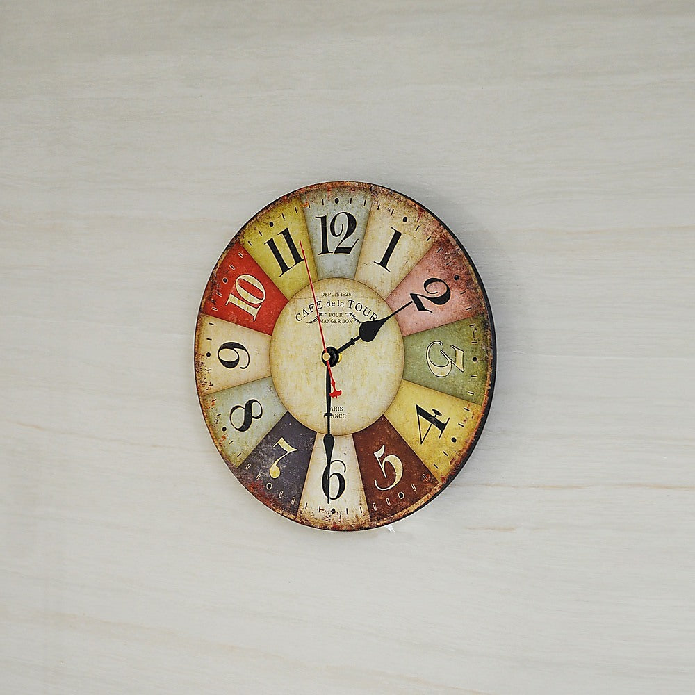 Large Colourful Wall Clock Kitchen  Office Retro Timepiece