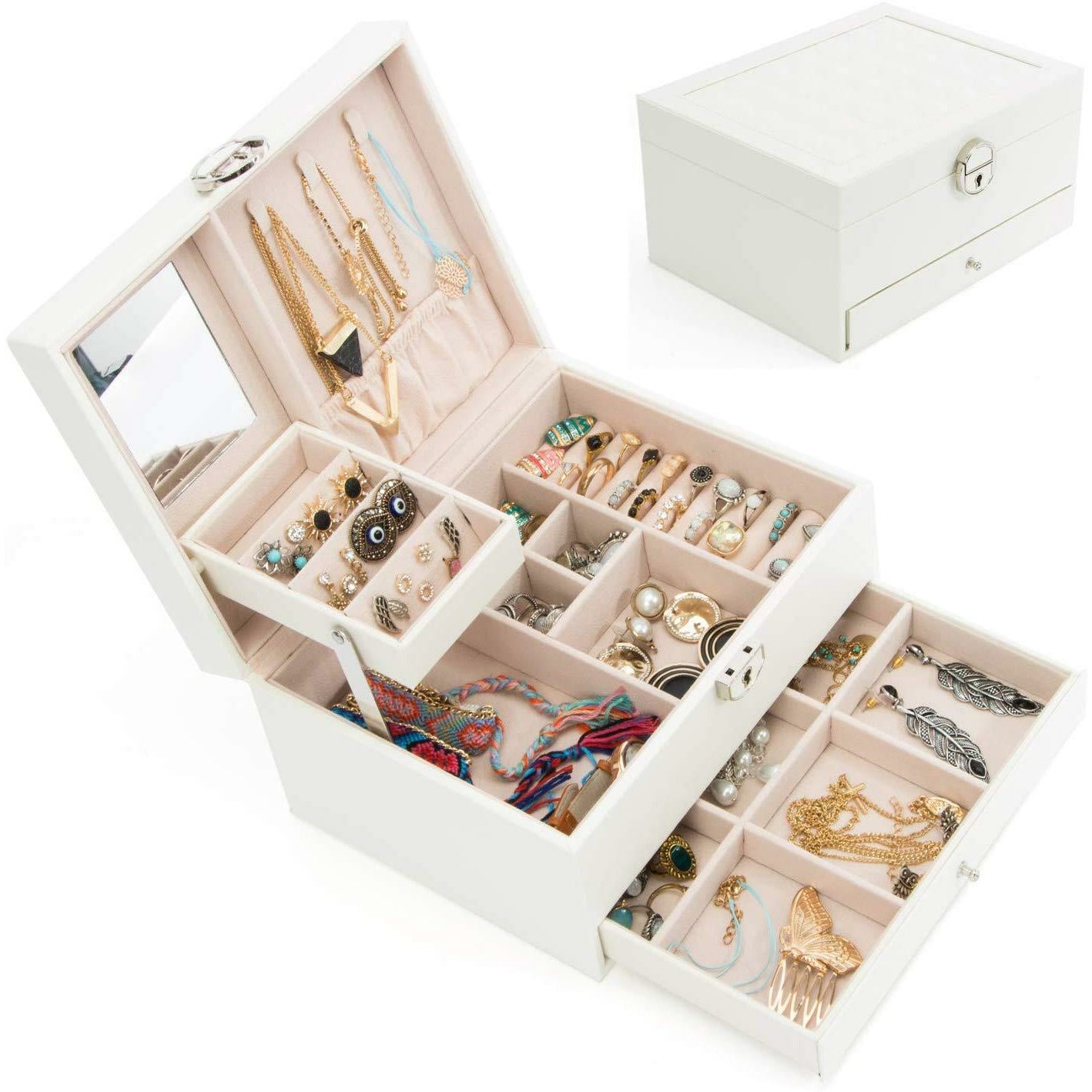 Jewellery Storage Box Girls Rings Necklaces Display Organiser Storage Case