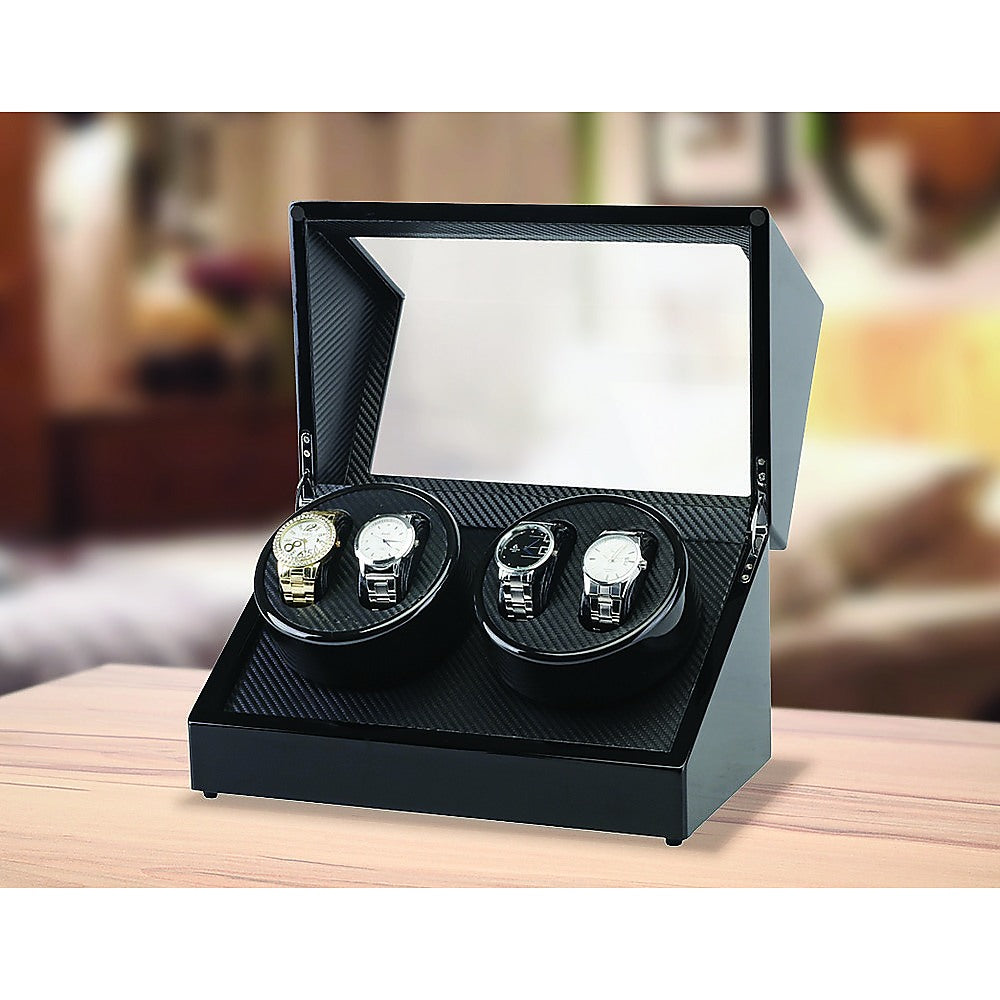 Automatic Quad Watch Winder Wood Display Box Case Motor Rotation Storage