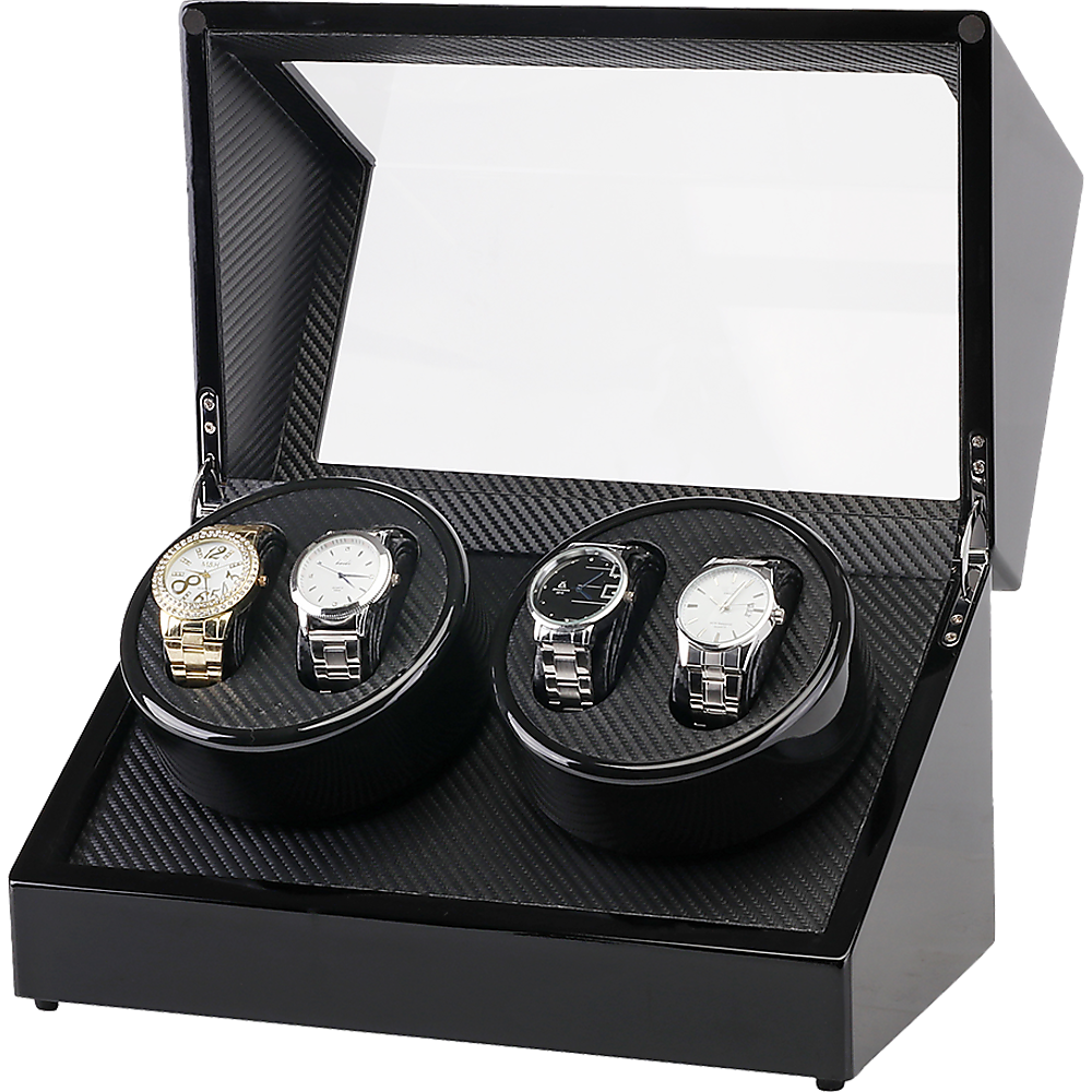 Automatic Quad Watch Winder Wood Display Box Case Motor Rotation Storage