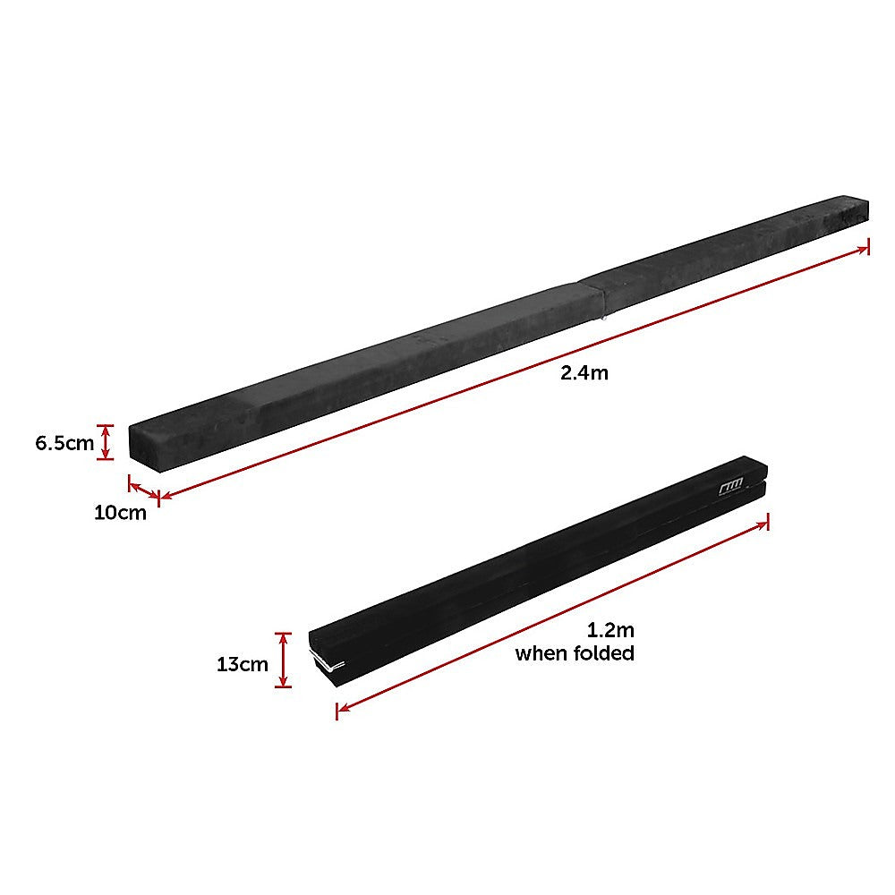 2.4m (8FT) Gymnastics Folding Balance Beam Black Synthetic Suede