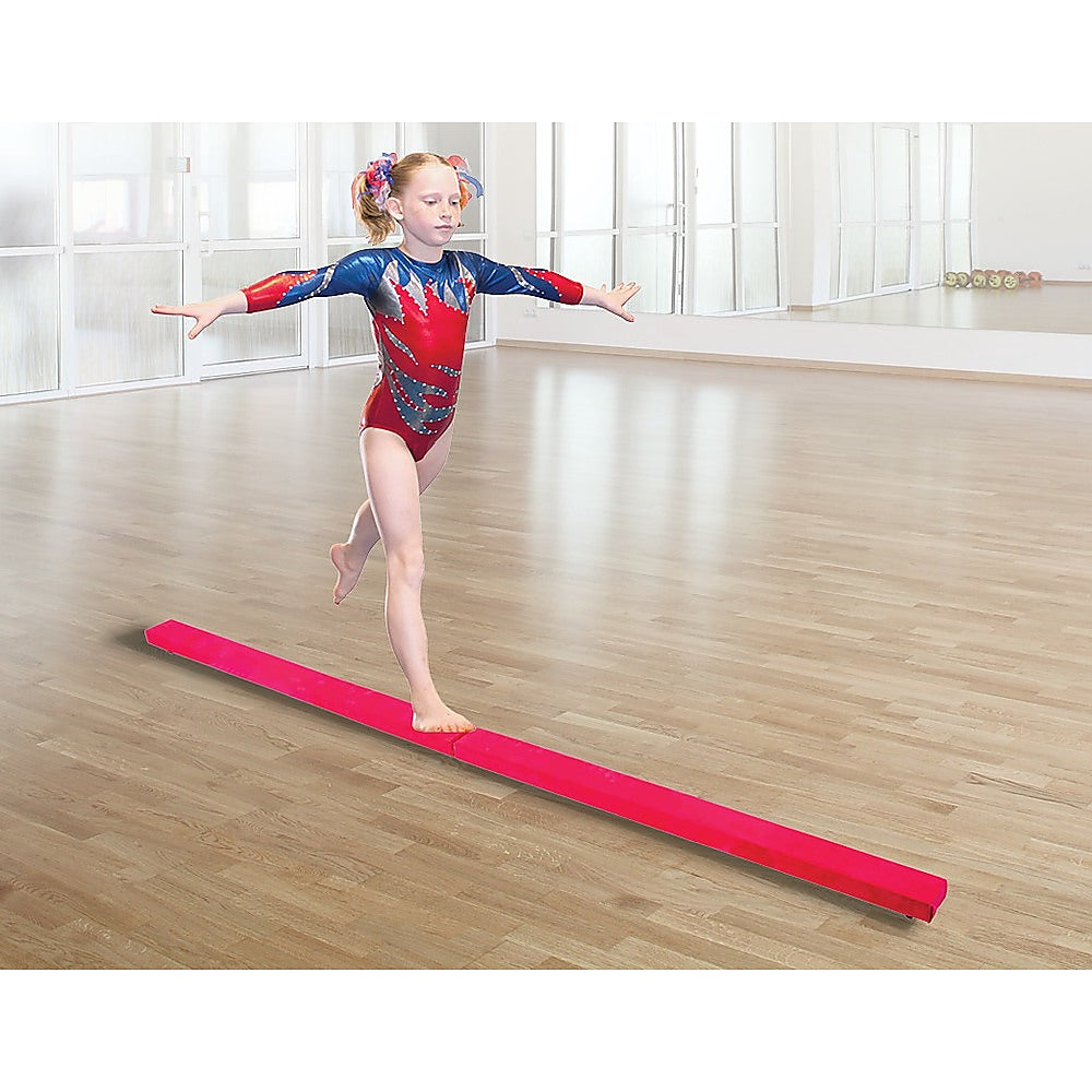 2.4m (8FT) Gymnastics Folding Balance Beam Pink Synthetic Suede