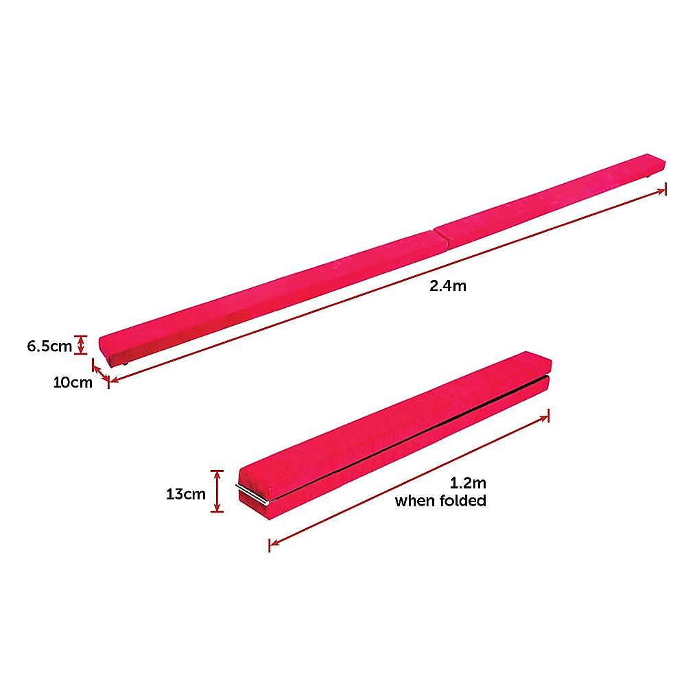 2.4m (8FT) Gymnastics Folding Balance Beam Pink Synthetic Suede