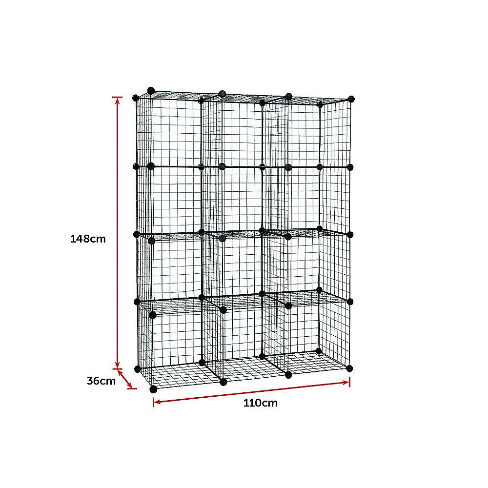 12 Cube Wire Grid Organiser Bookcase Storage Cabinet Wardrobe Closet Black