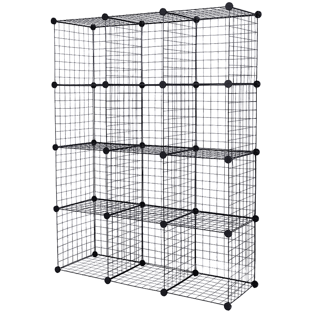 12 Cube Wire Grid Organiser Bookcase Storage Cabinet Wardrobe Closet Black
