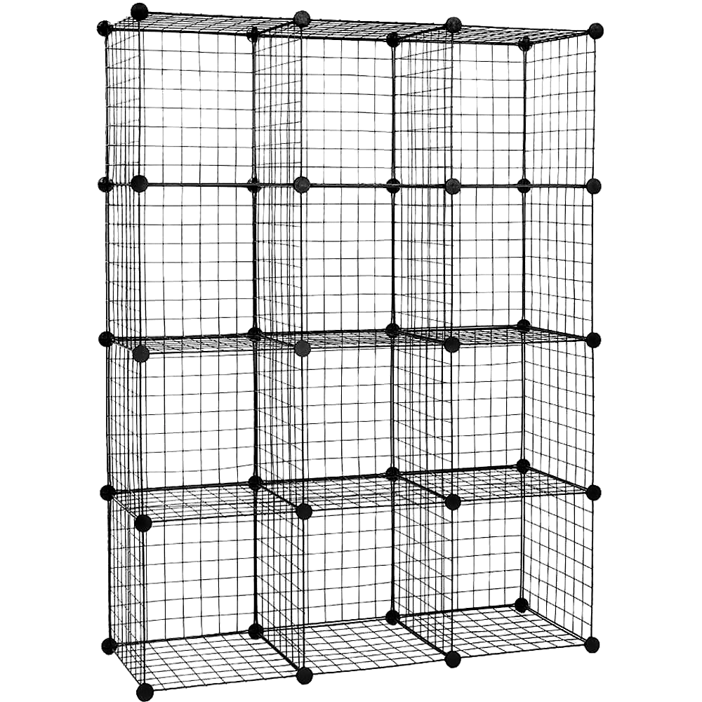 12 Cube Wire Grid Organiser Bookcase Storage Cabinet Wardrobe Closet Black