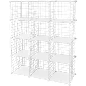 12 Cube Wire Grid Organiser Bookcase Storage Cabinet Wardrobe Closet White
