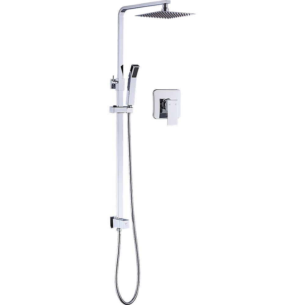 WELS 8" Rain Shower Head Set Square Dual Heads Faucet High Pressure With Mixer