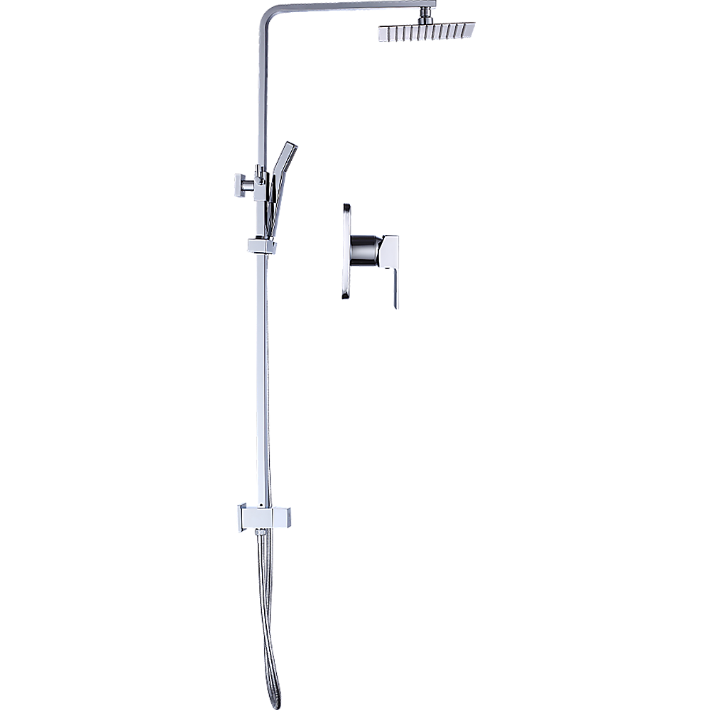 WELS 8" Rain Shower Head Set Square Dual Heads Faucet High Pressure With Mixer