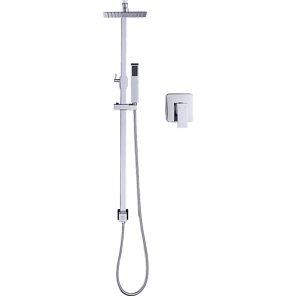 WELS 8" Rain Shower Head Set Square Dual Heads Faucet High Pressure With Mixer