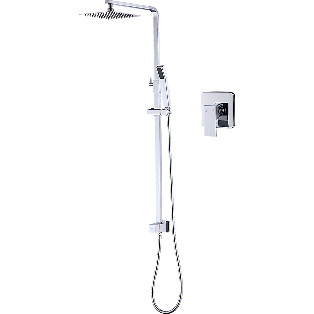 WELS 8" Rain Shower Head Set Square Dual Heads Faucet High Pressure With Mixer