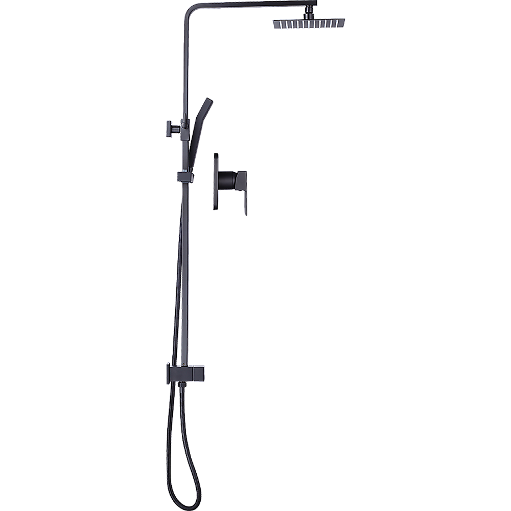 WELS 8" Rain Shower Head Set Square Dual Heads Faucet High Pressure With Mixer