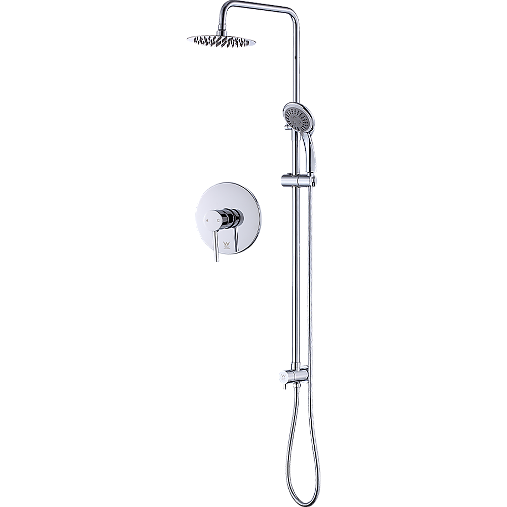 WELS 8" Rain Shower Head Set Rounded Dual Heads Faucet High Pressure With Mixer