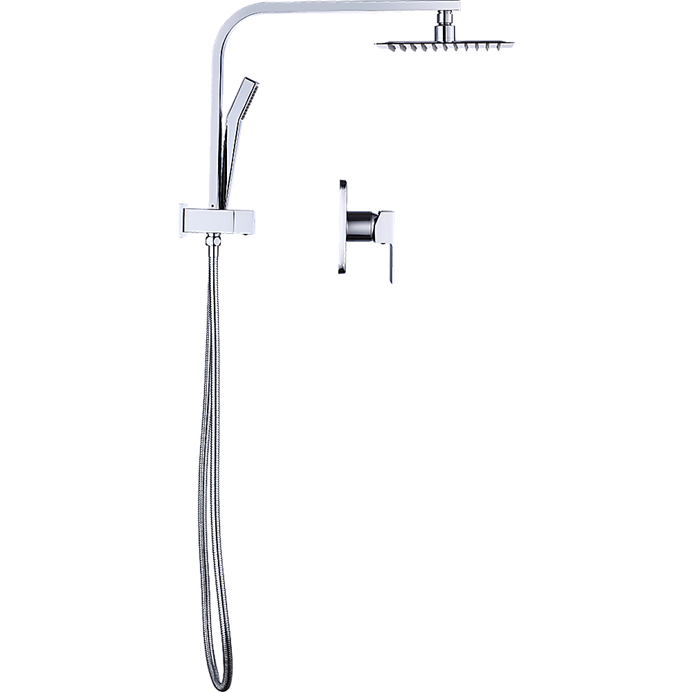 WELS 8" Rain Shower Head Set Square Dual Heads Faucet High Pressure With Mixer