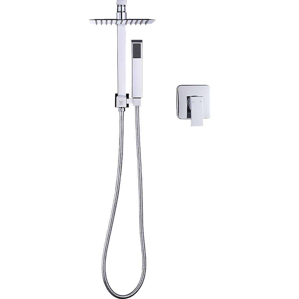 WELS 8" Rain Shower Head Set Square Dual Heads Faucet High Pressure With Mixer
