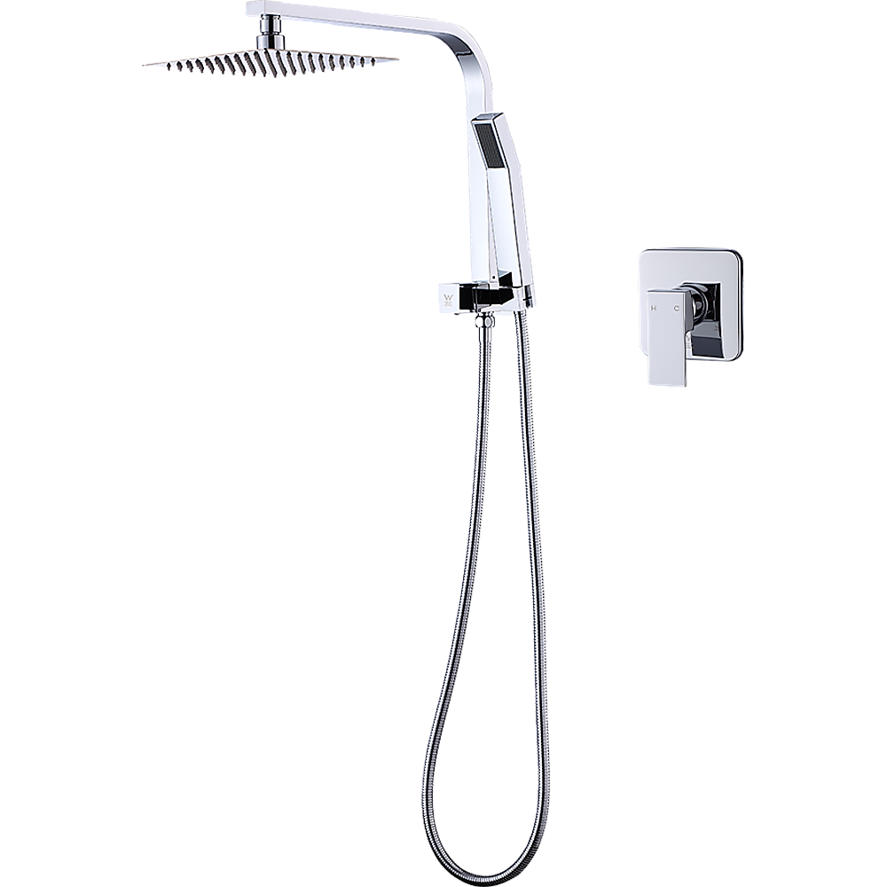 WELS 8" Rain Shower Head Set Square Dual Heads Faucet High Pressure With Mixer