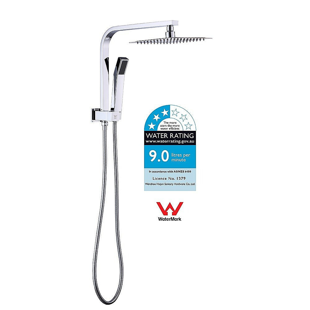 WELS 8" Rain Shower Head Set Square Dual Heads Faucet High Pressure Hand Held