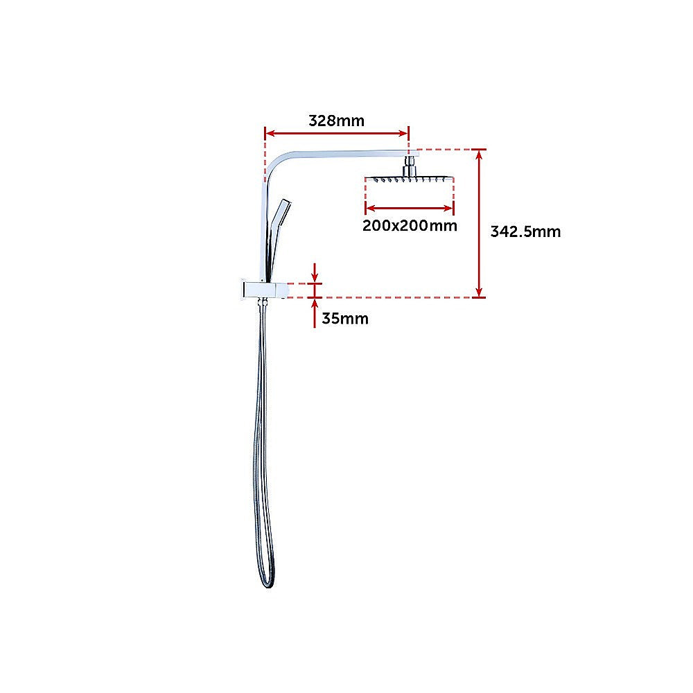 WELS 8" Rain Shower Head Set Square Dual Heads Faucet High Pressure Hand Held