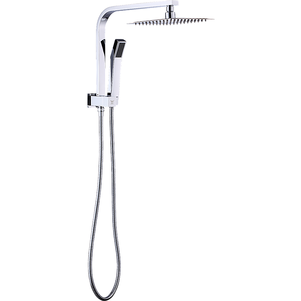 WELS 8" Rain Shower Head Set Square Dual Heads Faucet High Pressure Hand Held