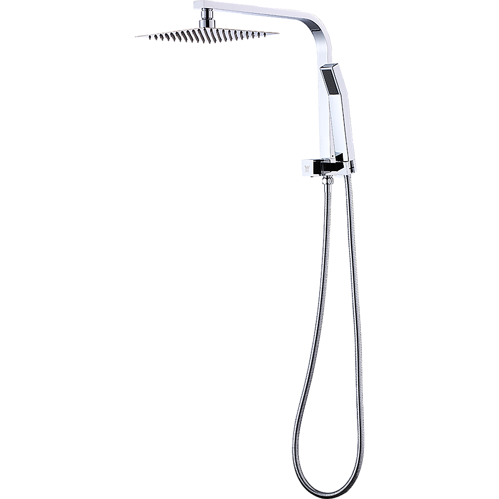 WELS 8" Rain Shower Head Set Square Dual Heads Faucet High Pressure Hand Held