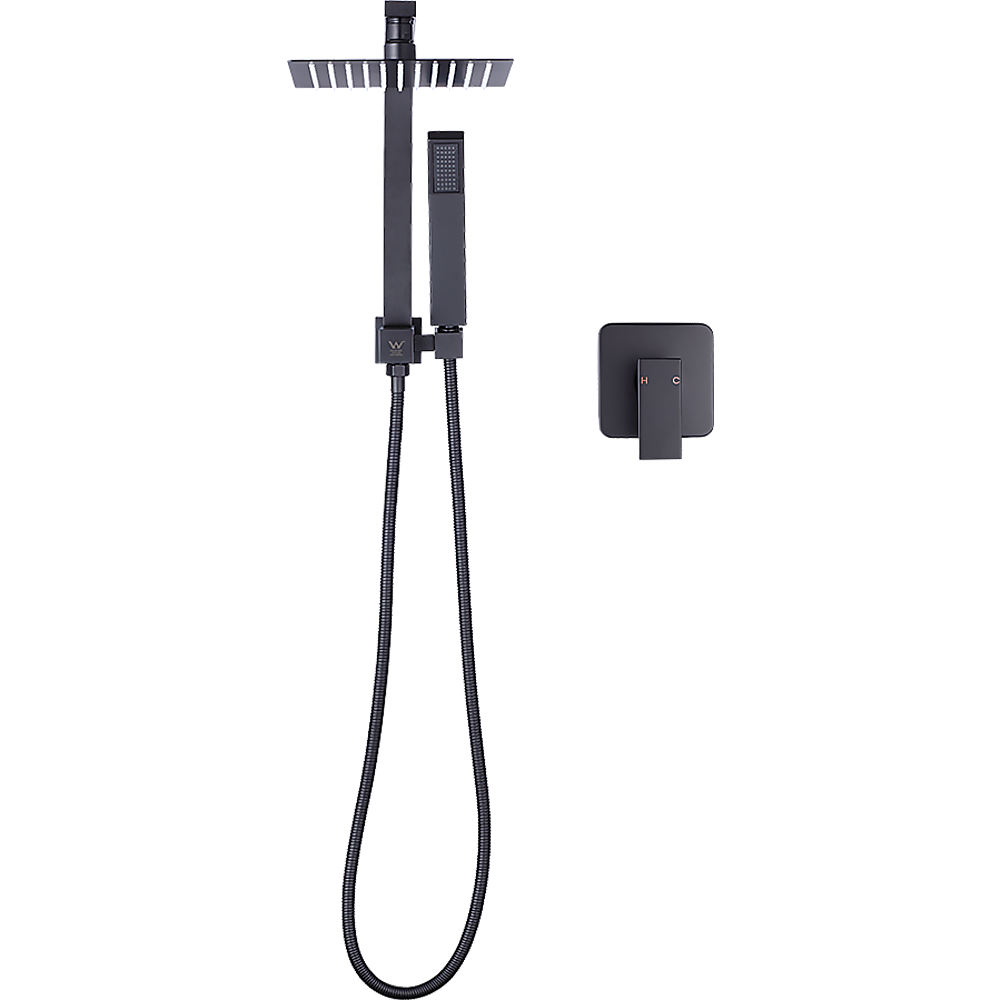 WELS 8" Rain Shower Head Set Square Dual Heads Faucet High Pressure With Mixer