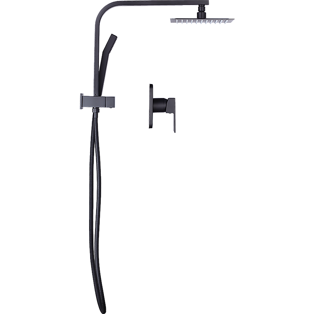 WELS 8" Rain Shower Head Set Square Dual Heads Faucet High Pressure With Mixer