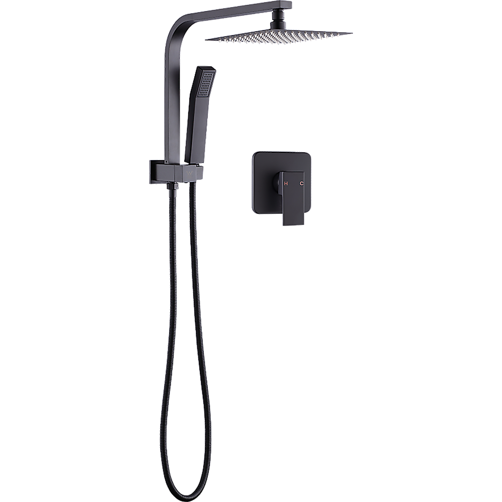 WELS 8" Rain Shower Head Set Square Dual Heads Faucet High Pressure With Mixer