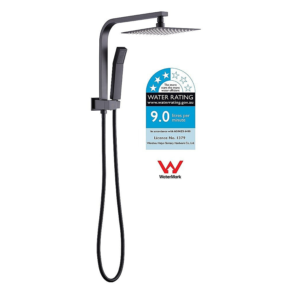 WELS 8" Rain Shower Head Set Square Dual Heads Faucet High Pressure Hand Held