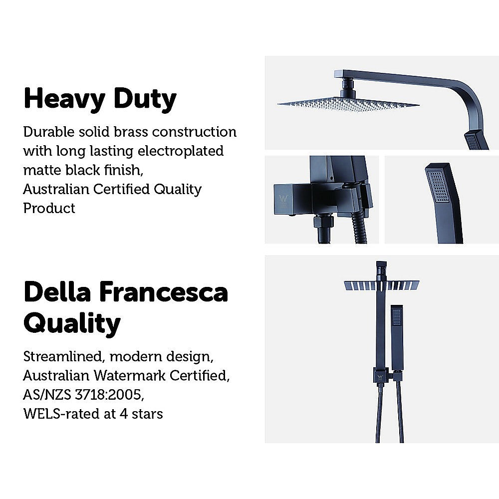 WELS 8" Rain Shower Head Set Square Dual Heads Faucet High Pressure Hand Held