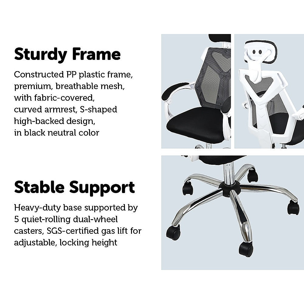 Office Chair Gaming Computer Chairs Mesh Back Foam Seat - White