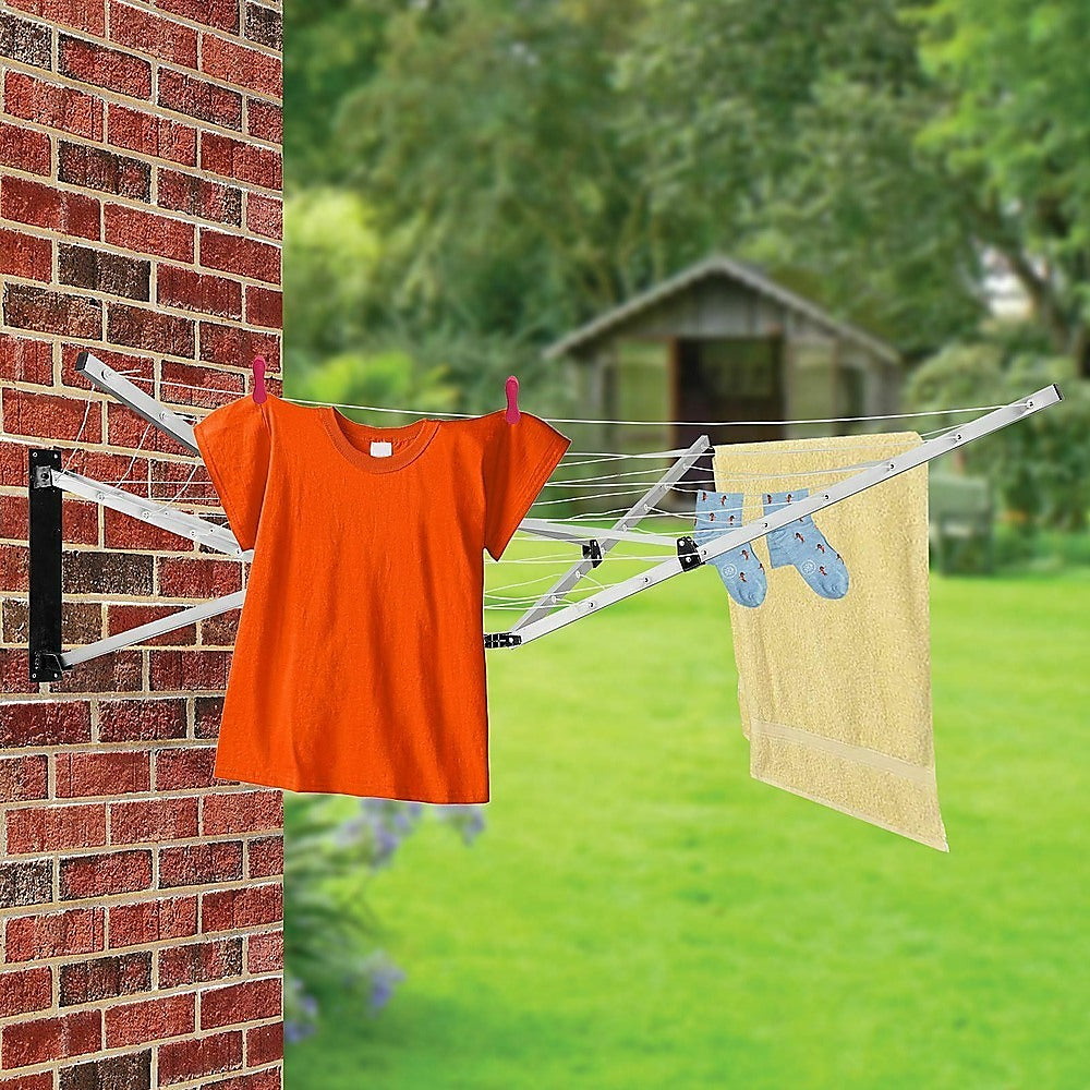 26m 5 Arm Wall Hang Mountable Clothes Airer Dryer Washing Line Bathroom Kitchen