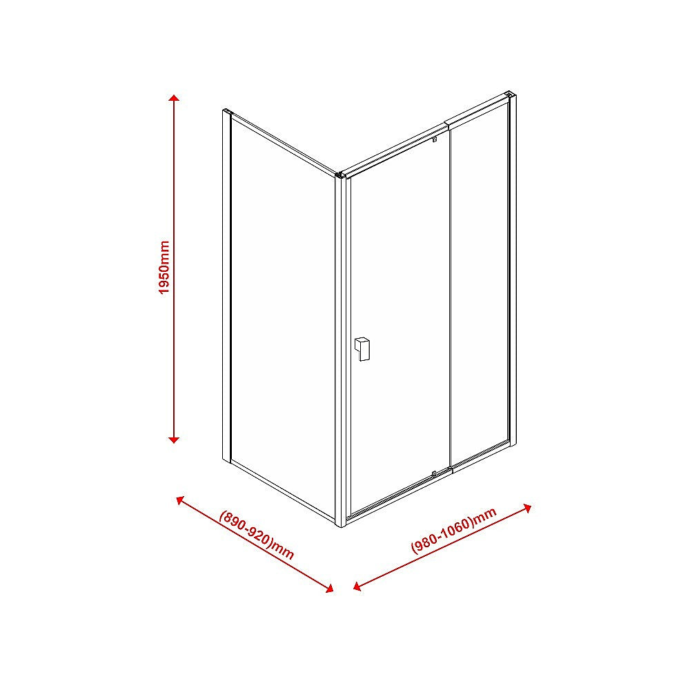 Semi Frameless Shower Screen (98~106)x 195cm & (89~92)x 195cm Side AS/NZS Glass