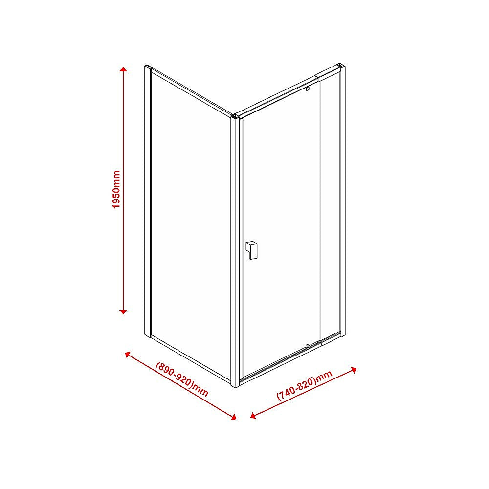 Semi Frameless Shower Screen (74~82)x 195cm & (89~92)x 195cm Side AS/NZS Glass