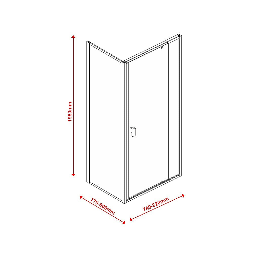 Semi Frameless Shower Screen (74~82)x 195cm & (77~80)x 195cm Side AS/NZS Glass