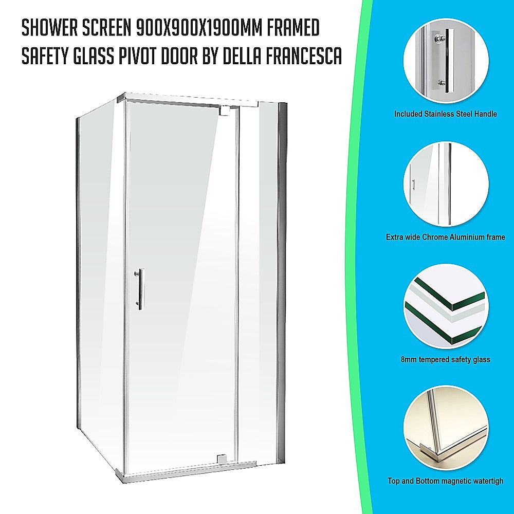 Shower Screen 900x900x1900mm Framed Safety Glass Pivot Door By Della Francesca