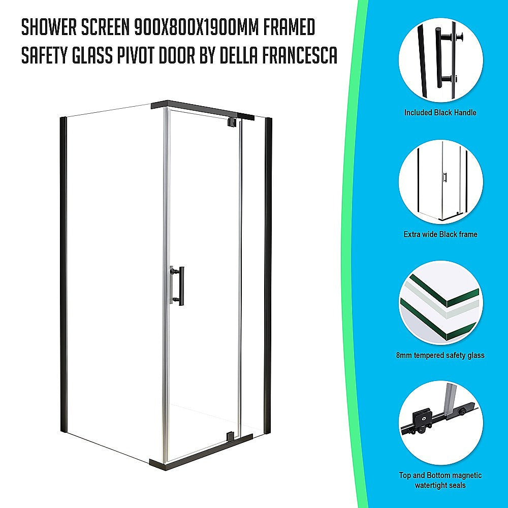Shower Screen 900x800x1900mm Framed Safety Glass Pivot Door By Della Francesca