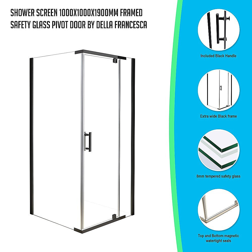 Shower Screen 1000x1000x1900mm Framed Safety Glass Pivot Door By Della Francesca