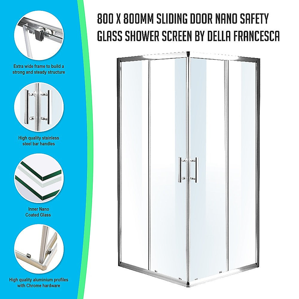800 x 800mm Sliding Door Nano Safety Glass Shower Screen By Della Francesca