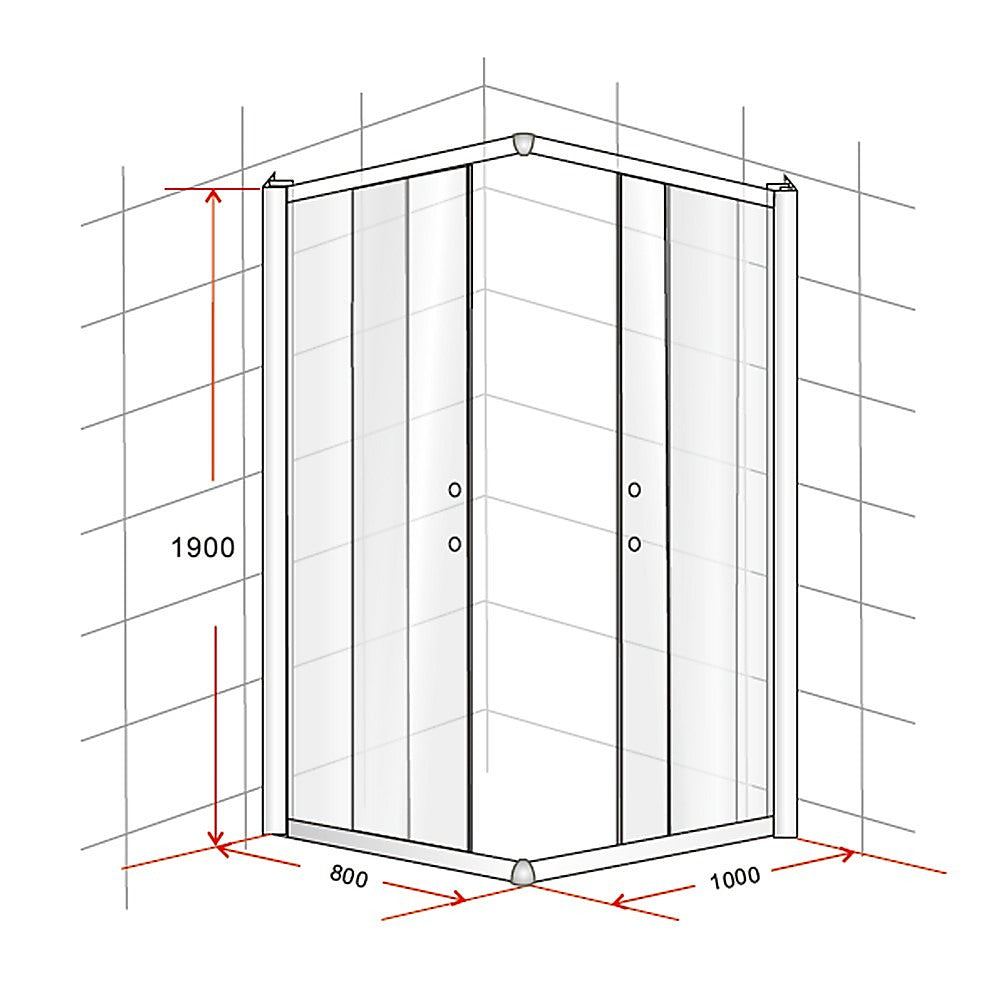 800 x 1000mm Sliding Door Nano Safety Glass Shower Screen By Della Francesca